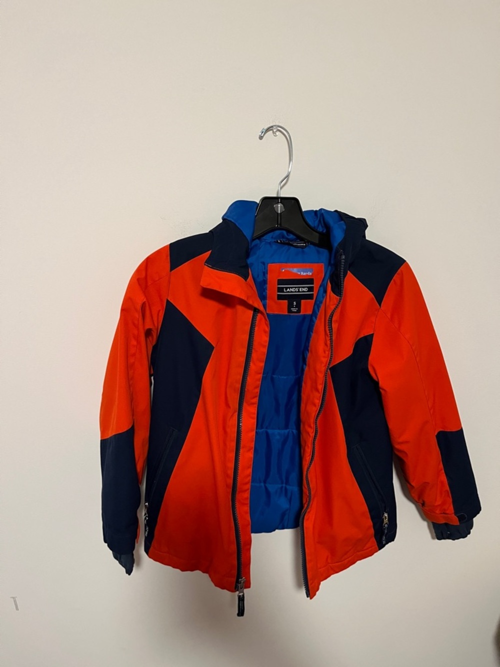 Lands' End Orange and Navy Kids' Waterproof Rain Jacket